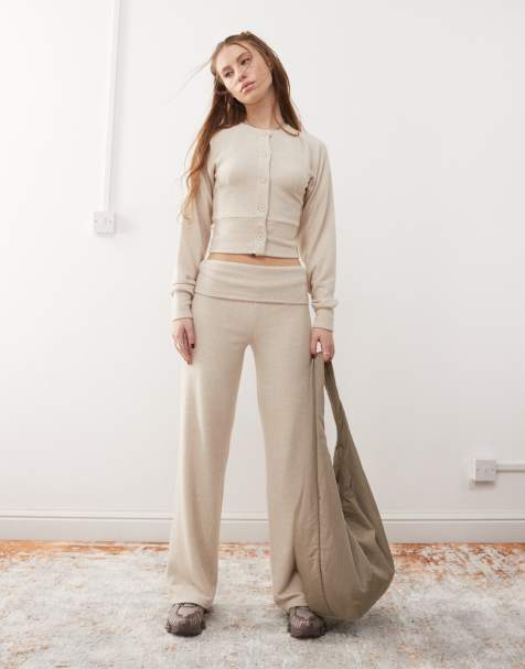 COLLUSION - Beige bløde leggings med foldet kant - Del af sæt - view 1
