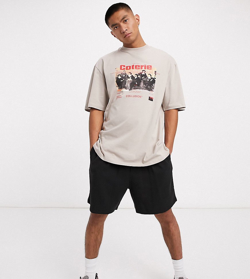 COLLUSION – Beige oversize-t-shirt med tryck-Sandfärgad