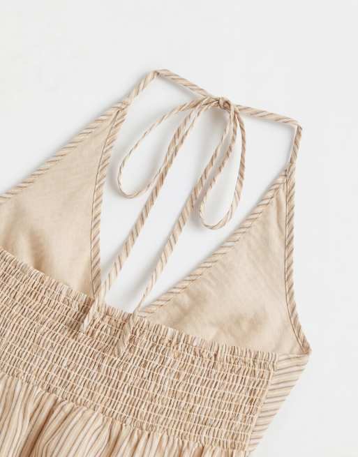 COLLUSION – Beige, randig strandtopp med halterneck och rynkad krage, del av set, 7 av 8