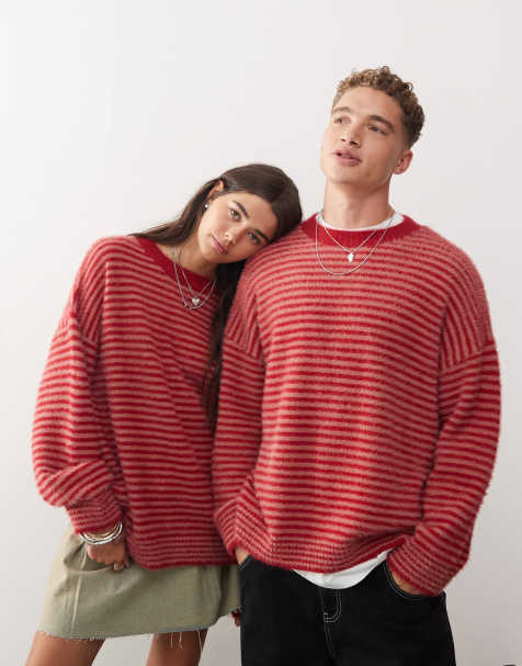COLLUSION - Beige unisex-trøje med rund hals og striber i vamset materiale - view 1
