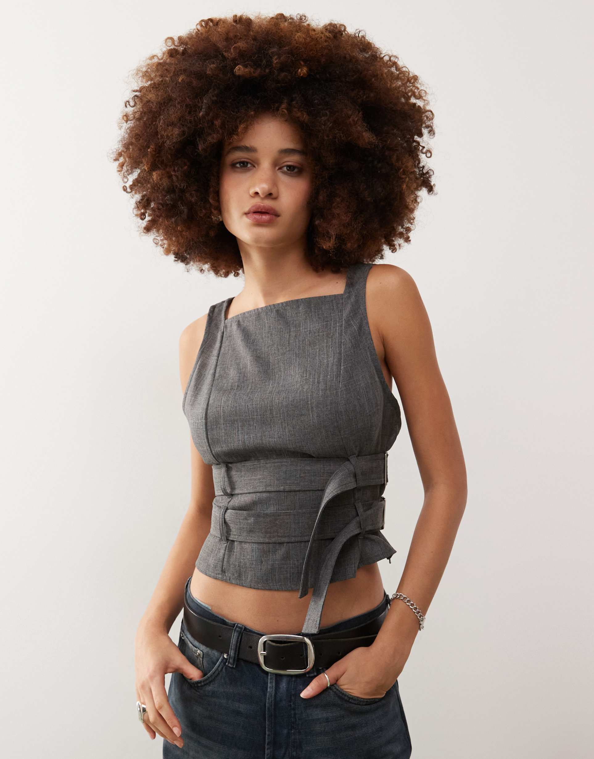 collusion belted tank top in gray