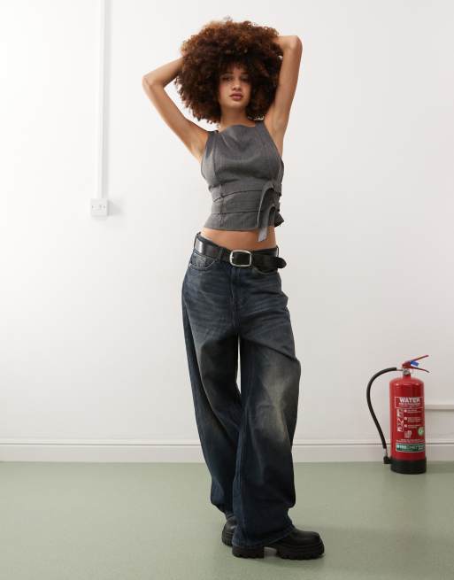 COLLUSION belted tank top in grey