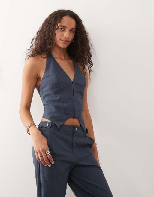 COLLUSION bengaline fitted waistcoat in denim blue