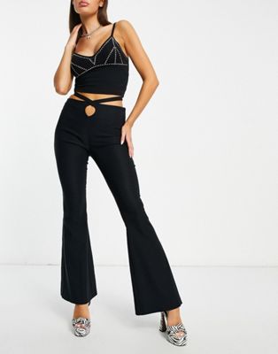 COLLUSION bengaline flare trouser with cross waist detail in black