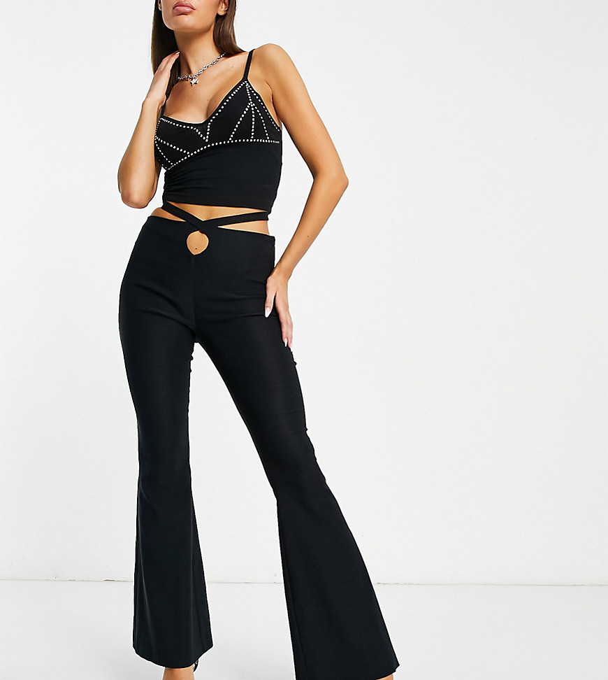 COLLUSION bengaline flare trouser with cross waist detail in black