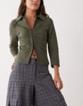 [Collusion] COLLUSION bengaline hook and eye shirt in grey-Green XS GREY