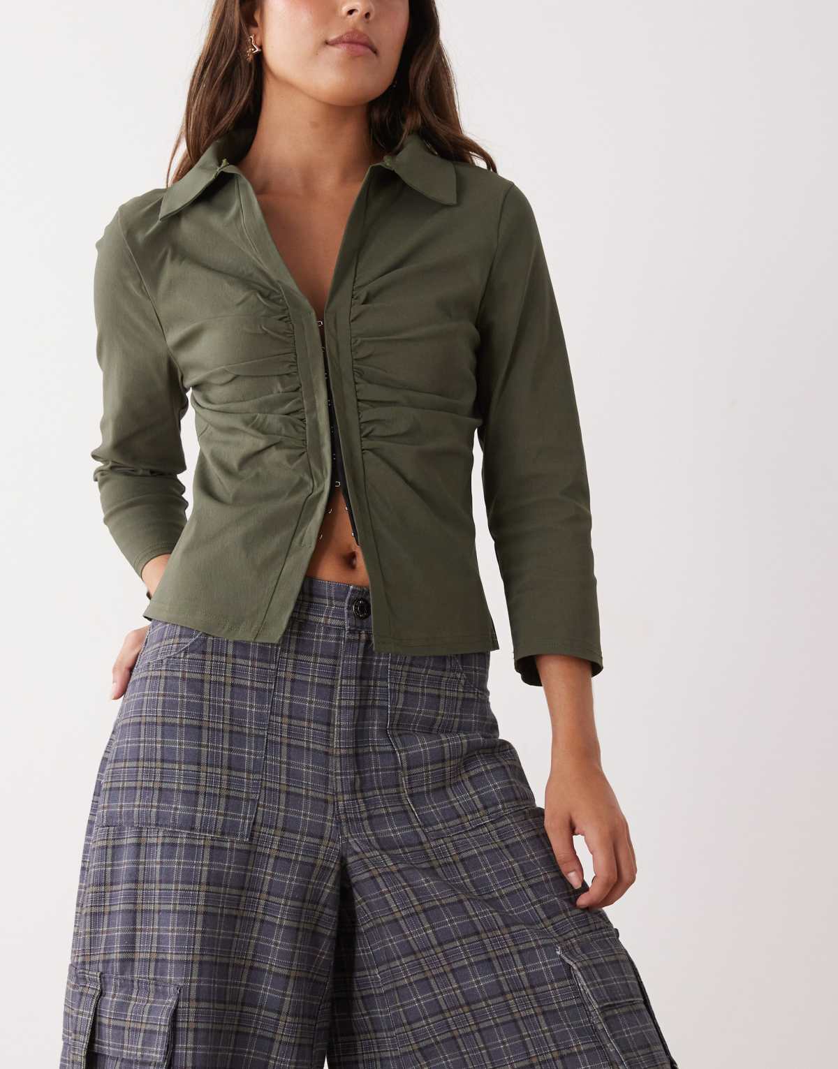 COLLUSION bengaline hook and eye shirt in grey