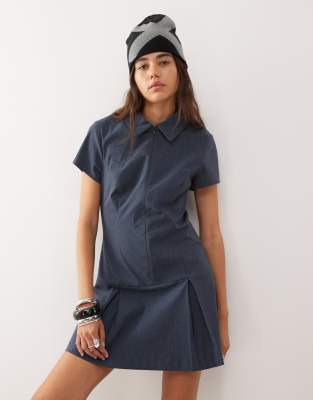 Collusion Bengaline Tailored Fitted Dress In Blue