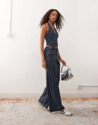 Collusion Bengaline Tailored Low Rise Pants In Blue