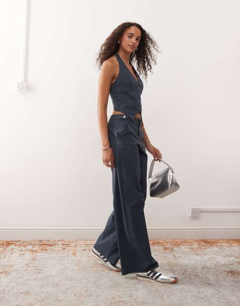 COLLUSION bengaline tailored low rise trousers in denim blue - view 1