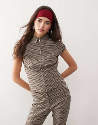 Collusion Bengaline Zip Front Shirt In Orange Check - Part Of A Set