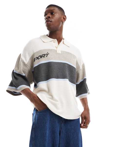 COLLUSION Knitted football shirt in beige