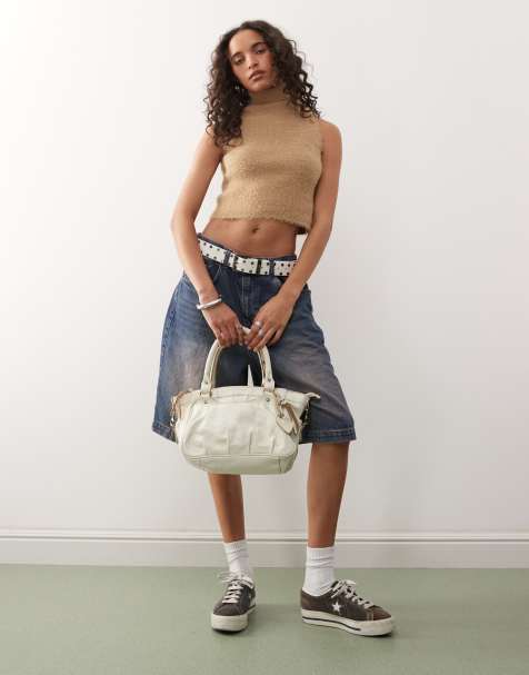 COLLUSION fluffy roll neck knitted vest in beige