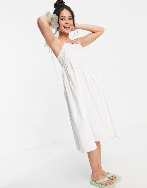 COLLUSION – Biała letnia warstwowa sukienka midi na ramiączkach | ASOS