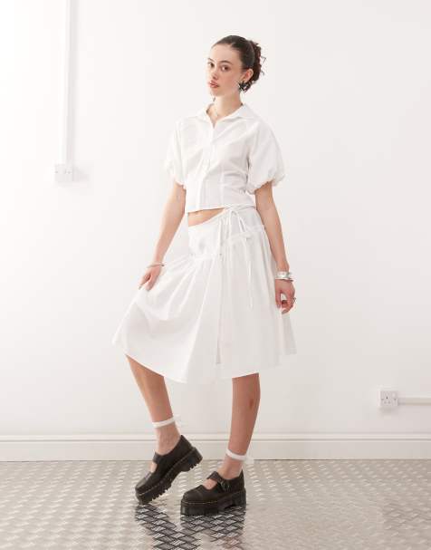 COLLUSION drop waist poplin skirt co-ord in white