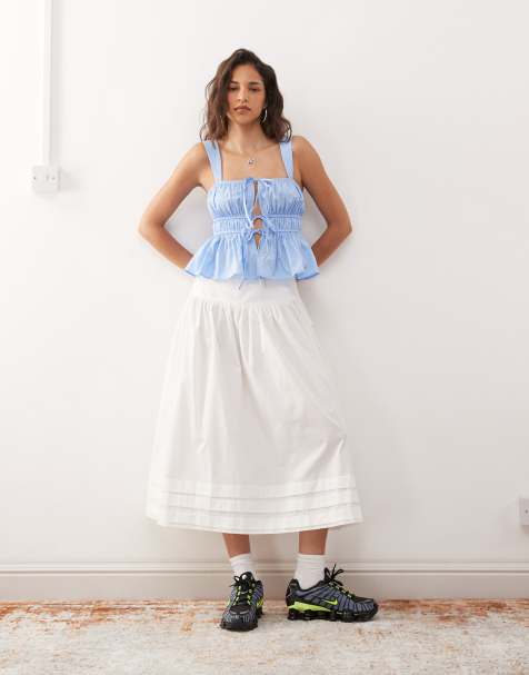 COLLUSION prairie maxi skirt with pin tuck detail in white