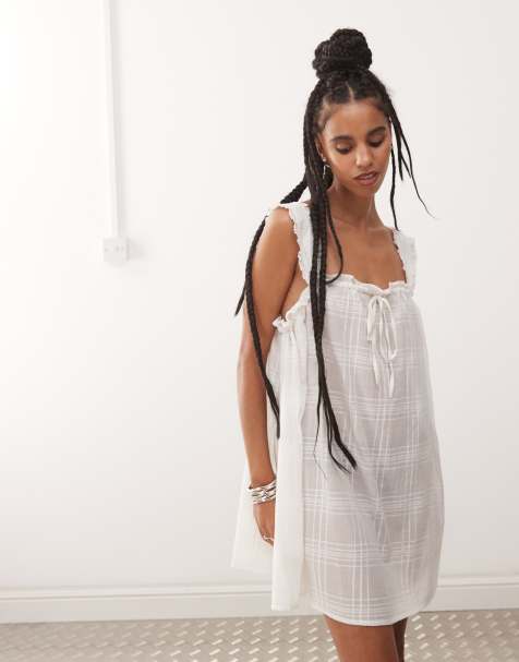 COLLUSION check swing beach dress in white