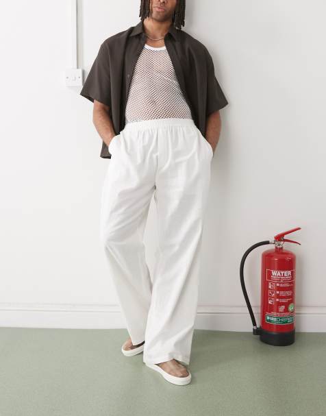 COLLUSION relaxed woven trouser with linen in white