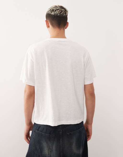 COLLUSION – Biały dopasowany T-shirt z fakturowanej bawełny premium , 3 z 5