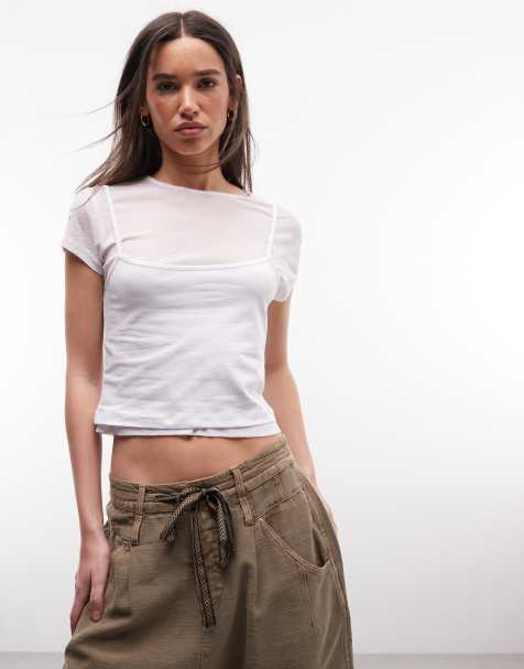 COLLUSION short sleeve double layer white tshirt