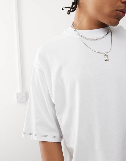 COLLUSION – Biały krótki T-shirt o pudełkowym fasonie , 4 z 4