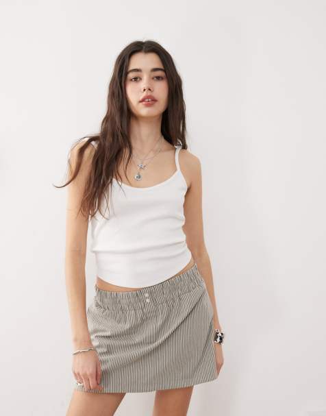 COLLUSION rib crop cami top in white
