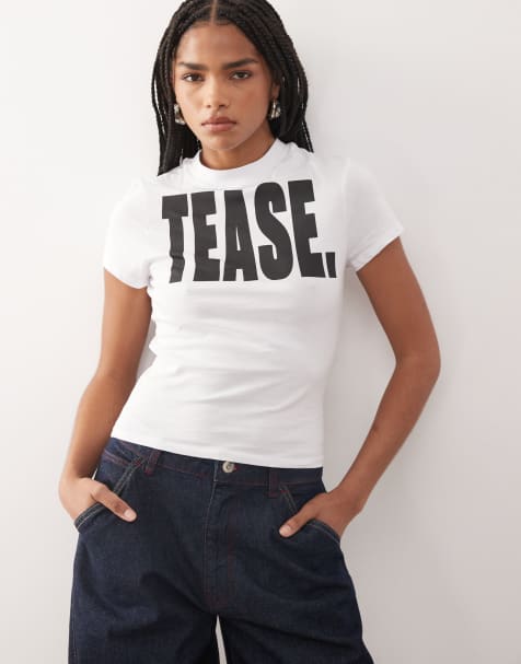 COLLUSION – Biały T-shirt antifit z grafiką z napisem „Tease” - view 1