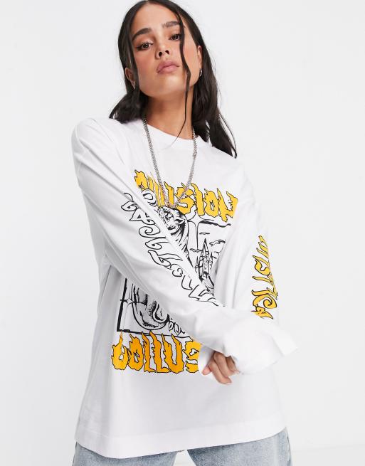 COLLUSION – Biały T-shirt z długimi rękawami i nadrukiem pantery, 3 z 4