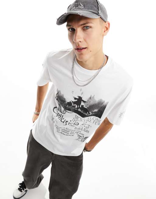 COLLUSION – Biały T-shirt z grafiką 