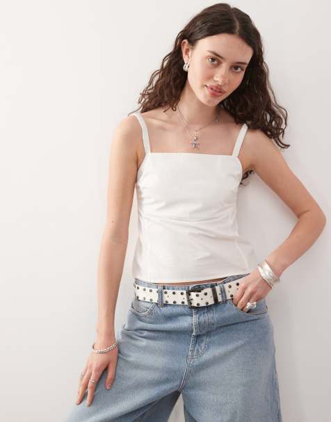 COLLUSION woven cami top with strappy open back in white