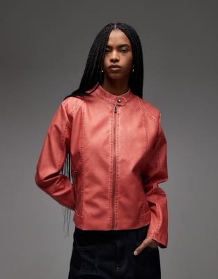 COLLUSION - Biker-Jacke in verwaschenem Rot