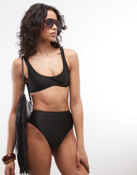 COLLUSION bikini crop top & high waisted bottoms in black - view 1