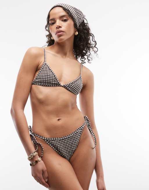 COLLUSION - Bikini van seersuckerstof met gingham ruit in bruin, 3 van 6