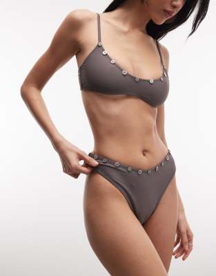 COLLUSION - Bikinihose in Grau mit Knopfbesatz und hohem Beinausschnitt-Schwarz