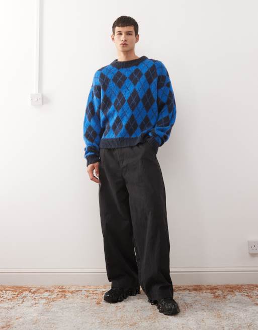 COLLUSION – Blå, argylestickad sweatshirt, 2 av 5