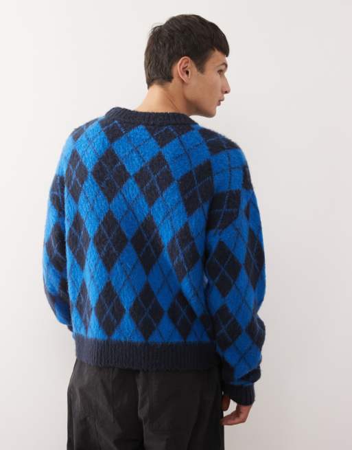 COLLUSION – Blå, argylestickad sweatshirt, 3 av 5