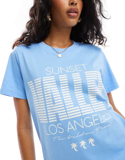 COLLUSION – Blå, kortärmad t-shirt i oversize med "Sunset Valley"-tryck, 3 av 4