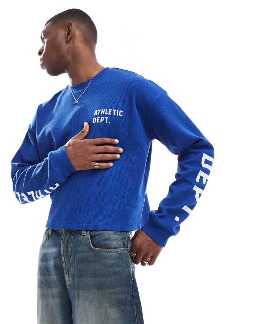 COLLUSION – Blå, långärmad t-shirt med skater-passform och "athletic"-tryck, 2 av 4