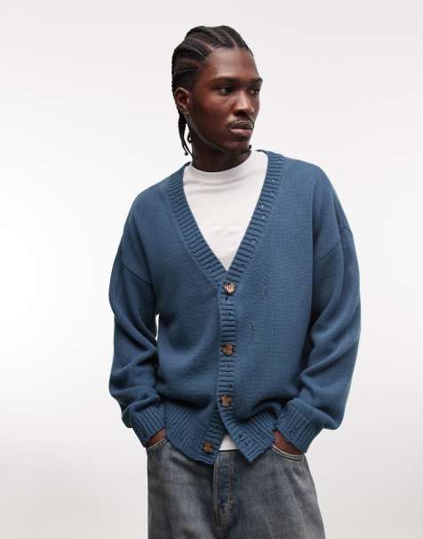 COLLUSION - Blå oversized cardigan med slidt finish - view 1