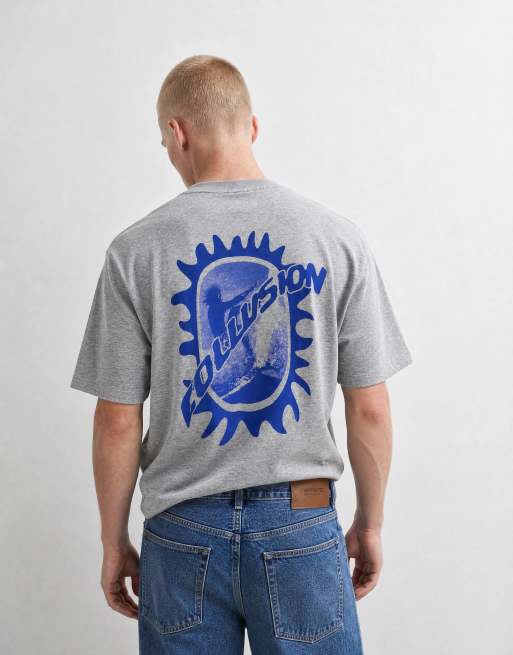 COLLUSION blå surfgrafik oversized T-shirt med korte ærmer i gråmeleret, 6 af 10