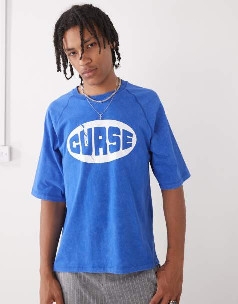 COLLUSION - Blå T-shirt med raglanærmer og print - view 1