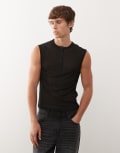 [Collusion] COLLUSION Black henley button-down singlet in mesh M BLACK