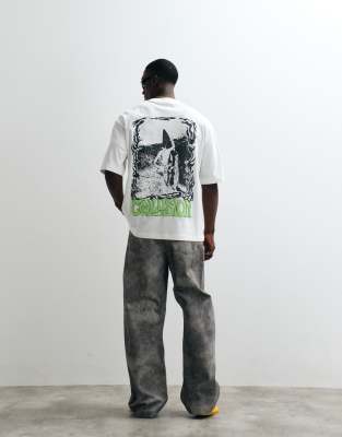 Collusion Black Surf Graphic Oversized Short Sleeved T-shirt In White