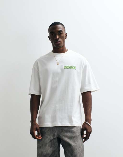 COLLUSION black surf graphic oversized short sleeved t-shirt in white, 2 of 5