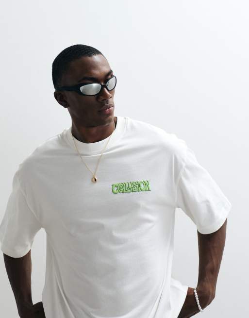 COLLUSION black surf graphic oversized short sleeved t-shirt in white, 3 of 5