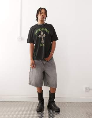 Collusion Black T-shirt With Green Print