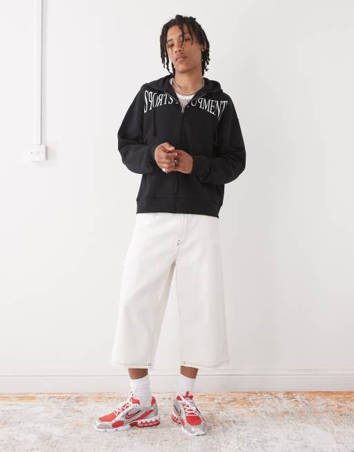 COLLUSION Black zip through boxy hoodie with sports boxer style print, 2 of 4