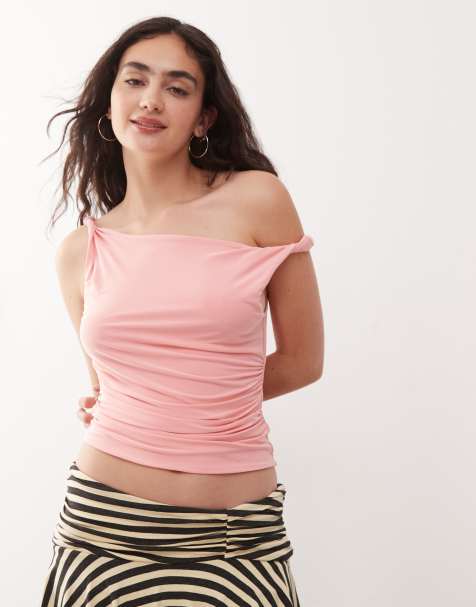 COLLUSION twisted strap top in baby pink