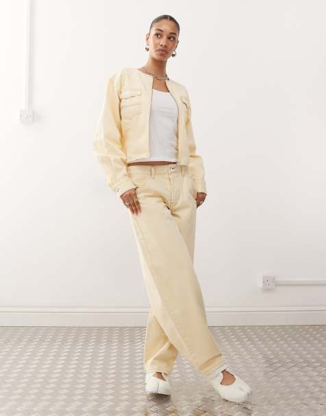 COLLUSION low rise barrel jean in buttermilk