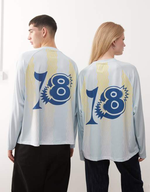 COLLUSION – Blågrön t-shirt i fotbollsstil och unisex-modell, 2 av 4